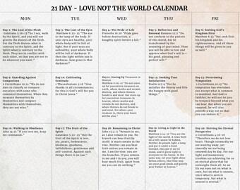 21-day calendar Love Not The World Printable