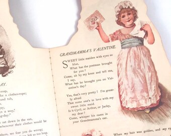 Victorian Paper Doll Book // Scrapbook Decoupage Supply // Vintage Paper Crafts // Little Flower Girl Book of Poems