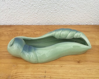 Vintage Horton Art Deco Art Nouveau Shell Ceramic Planter Mint Green FREE SHIPPING