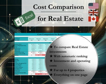 Cost Comparison Calculator for Real Estate - Compare Acquisition and Operating Costs! Easy Evaluation for Investors and Owners english Excel