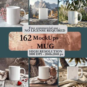 Könnte beinhalten: Ein Set mit 162 hochauflösenden Becher-Mockups, perfekt um Ihre Designs zu präsentieren. Die Mockups zeigen eine Vielzahl von Hintergründen und Umgebungen, darunter Naturszenen, ein gemütliches Wohnzimmer und einen Strand.