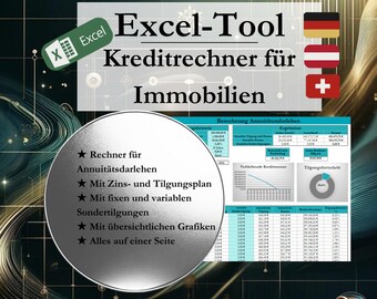 Loan calculator for interest and repayment plan for real estate in Excel, loan calculator for investors, financing calculator for house purchase, tool