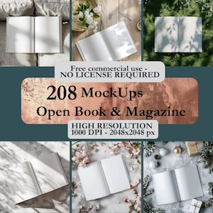 Puede incluir: Una colección de 208 maquetas de alta resolución con libros y revistas abiertos. Las maquetas son perfectas para mostrar tus diseños, tu marca o tus materiales de marketing. Uso comercial gratuito - no se requiere licencia.