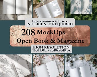 Open Book Magazine Mockup for ebook, novel, presentation, cover template, Smart object to create, drag & drop, instant download, free usage