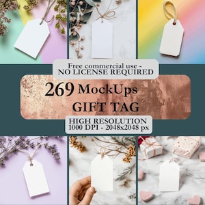 Könnte beinhalten: Eine Sammlung von 269 hochauflösenden Geschenkanhänger-Mockups, jedes mit einem leeren weißen Anhänger mit einer rustikalen Bindfaden-Schnur. Die Anhänger werden auf verschiedenen Hintergründen angezeigt, darunter Marmor, Holz und farbiges Papier. Kostenlose kommerzielle Nutzung - KEINE LIZENZ ERFORDERLICH. 1000 DPI - 2048x2048 px.