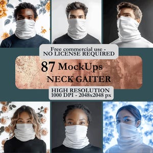 Puede incluir: Un conjunto de 87 maquetas que presentan un pasamontañas blanco usado por diferentes personas. Las maquetas son de alta resolución, 1000 DPI y 2048x2048 píxeles.