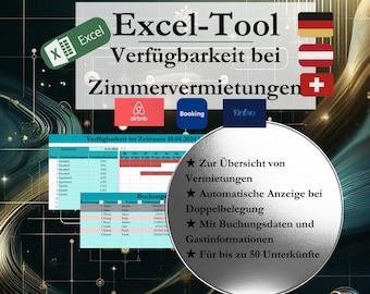 Excel tool for rentals on AirBnB, VRBO, Booking, easy availability tracking & booking management for landlords, German