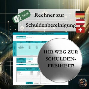 Può includere: Un foglio di calcolo con un calcolatore per il consolidamento del debito. Il foglio di calcolo ha colonne per il credito, l'importo iniziale, il tasso di interesse e il pagamento mensile. Il foglio di calcolo è intitolato "Calcolatore di consolidamento del debito". L'immagine include anche il testo "Il tuo percorso verso la libertà finanziaria!" in un cerchio.
