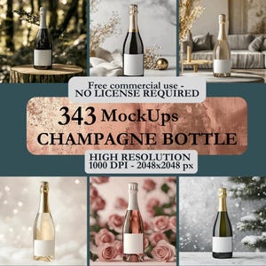 Champagne bottle Mockup, product and listing template for prosecco, Smart object to create, drag & drop, instant download, free usage