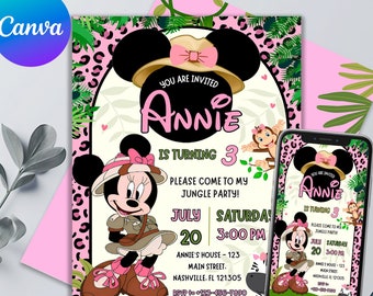 Miney Mouse Birthday Invitation | Awesome Miney Safari Template | Printable & Editable | Kids Invites - Edit in Canva
