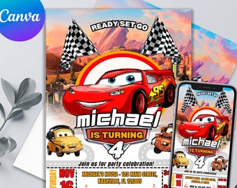 Cars Birthday Invitation | Awesome Lightning McQueen Template | Printable & Editable | Kids Invites - Edit in Canva