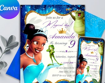 Princess and the Frog Birthday Invitation | Princess Tiana Birthday Party Invite | Printable Editable Birthday Invitation | Birthday Girls