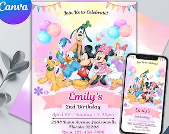 Mickey Mouse Birthday Invitation | Editable & Printable Canva Template | Perfect for Your Little One&#39;s Birthday Celebration | 5x7 Inches