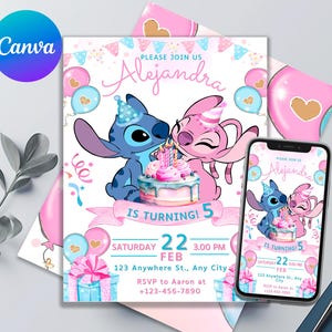 Stitch Birthday Invitation | Editable & Printable Template | Cute Stitch Party Invite | Canva Template | Instant Download