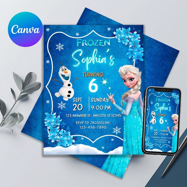 Frozen Birthday Invitation / Editable Printable Princess Elsa Girl Party Invite / Digital Invitation / Invite for Girls / Instant Download