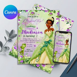 Princess and the Frog Birthday Invitation | Princess Tiana Birthday Party Invite | Printable Editable Birthday Invitation | Birthday Girls
