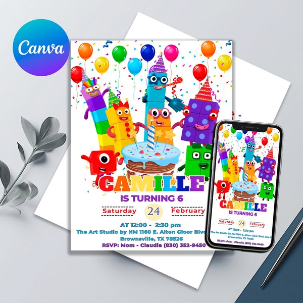 Numberblocks Birthday Invitation | Numberblocks Birthday Party Invite | Editable Printable Invitation | Thank You Card Free| Cupcake Toppers