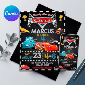 Cars Birthday Invitation | Editable & Printable | Awesome Lightning McQueen Template | Kids Invites | Edit in Canva | Instant Download