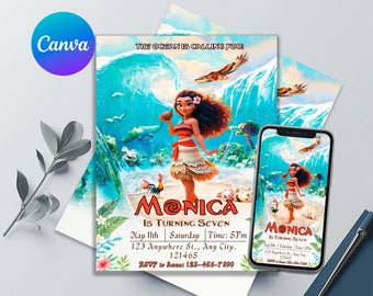 Moana Birthday Invitation | Editable & Printable Template | Enchanting Moana Party Invite | Canva Template | Instant Download