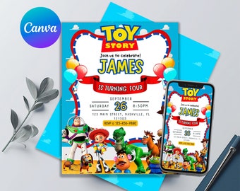 Invito di compleanno di Toy Story - Fantastico! Invito Toy Story, modello stampabile e modificabile, invito per bambini, modifica in Canva, download istantaneo