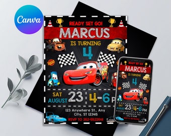 Cars Birthday Invitation | Editable & Printable | Awesome Lightning McQueen Template | Kids Invites | Edit in Canva | Buy Now!
