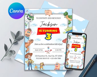 Toy Story Editable and Printable Birthday Invitation | Cute Watercolor Toy Story Invitation | Premium Birthday Invites | Editable in Canva