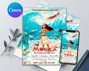 Moana Birthday Invitation | Editable & Printable Template | Cute Moana Party Invite | Canva Template | Instant Download