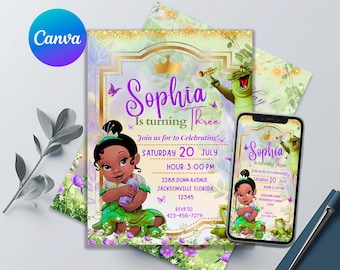 Princess and the Frog Birthday Invitation | Baby Tiana Princess Birthday Party Invite | Printable Editable Birthday Invitation.