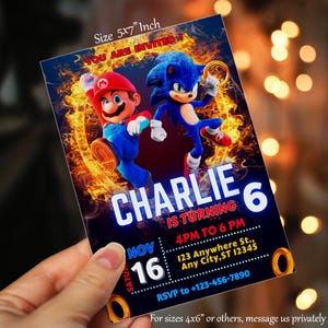 Mario and Sonic Birthday Invitation | Sonic-Mario Birthday Party Invite | Printable-Editable Birthday Invite| Free Favor Tags| Birthday image 3