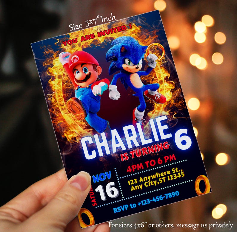 Mario and Sonic Birthday Invitation | Sonic-Mario Birthday Party Invite | Printable-Editable Birthday Invite| Free Favor Tags| Birthday image 3