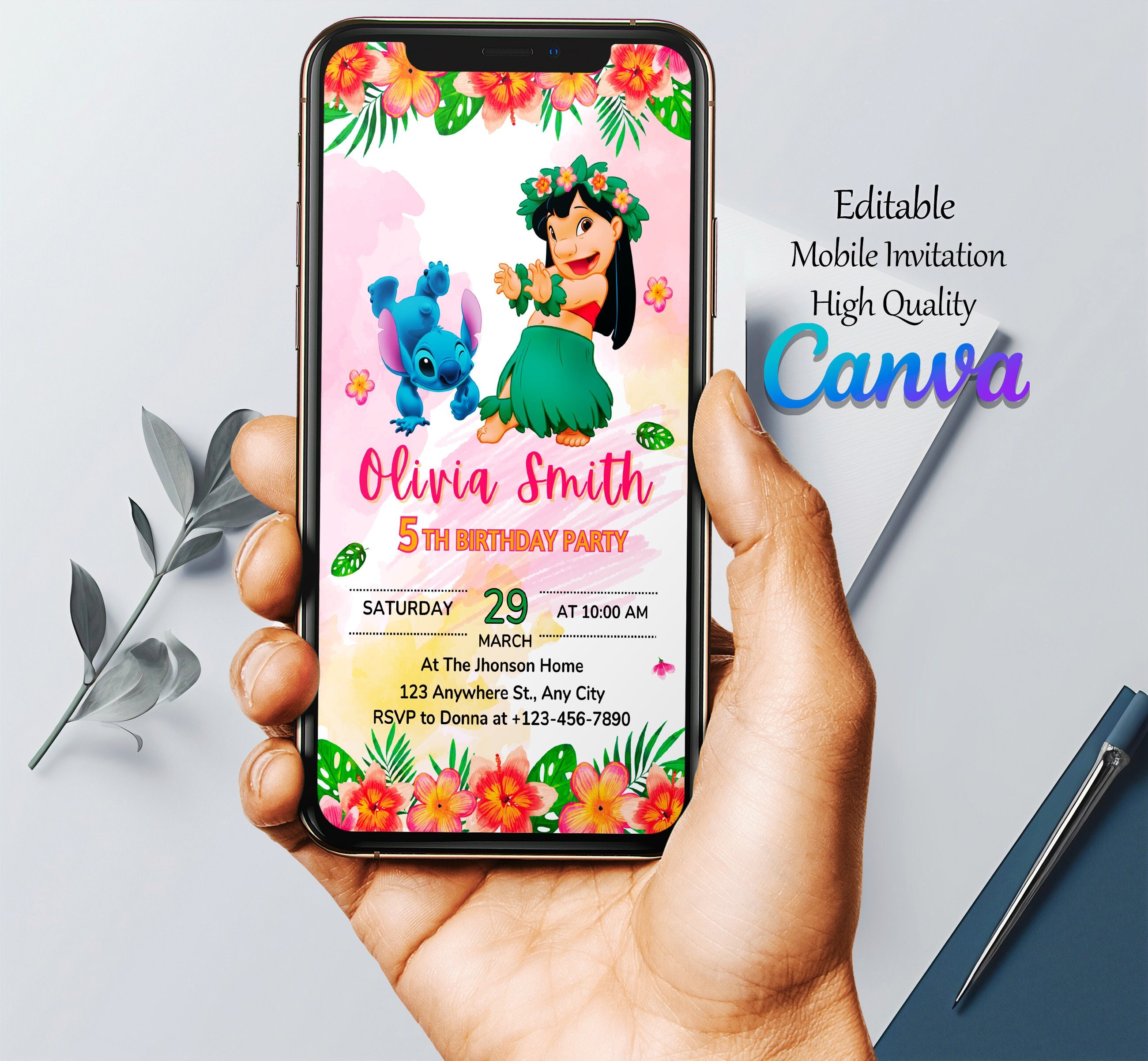 Lilo and Stitch Birthday Invitation Cute Stitch Birthday Card Printable ...