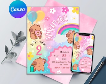 Editable Capybara invitation , Capybara Birthday , Capy Birthday,  Capybara Party Invite, Digital Template
