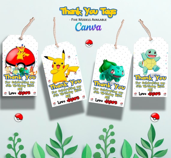 Printable Pokemon Favor Tags - Cute Thank you Tags - Pokemon Gift Tag- Size 2x3.5 Inches - Canva Template - Instant Download
