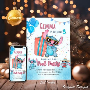 Stitch Birthday Invitation | Editable & Printable Template | Cute Stitch Party Invite | Canva Template | Mobile Invite | Instant Download