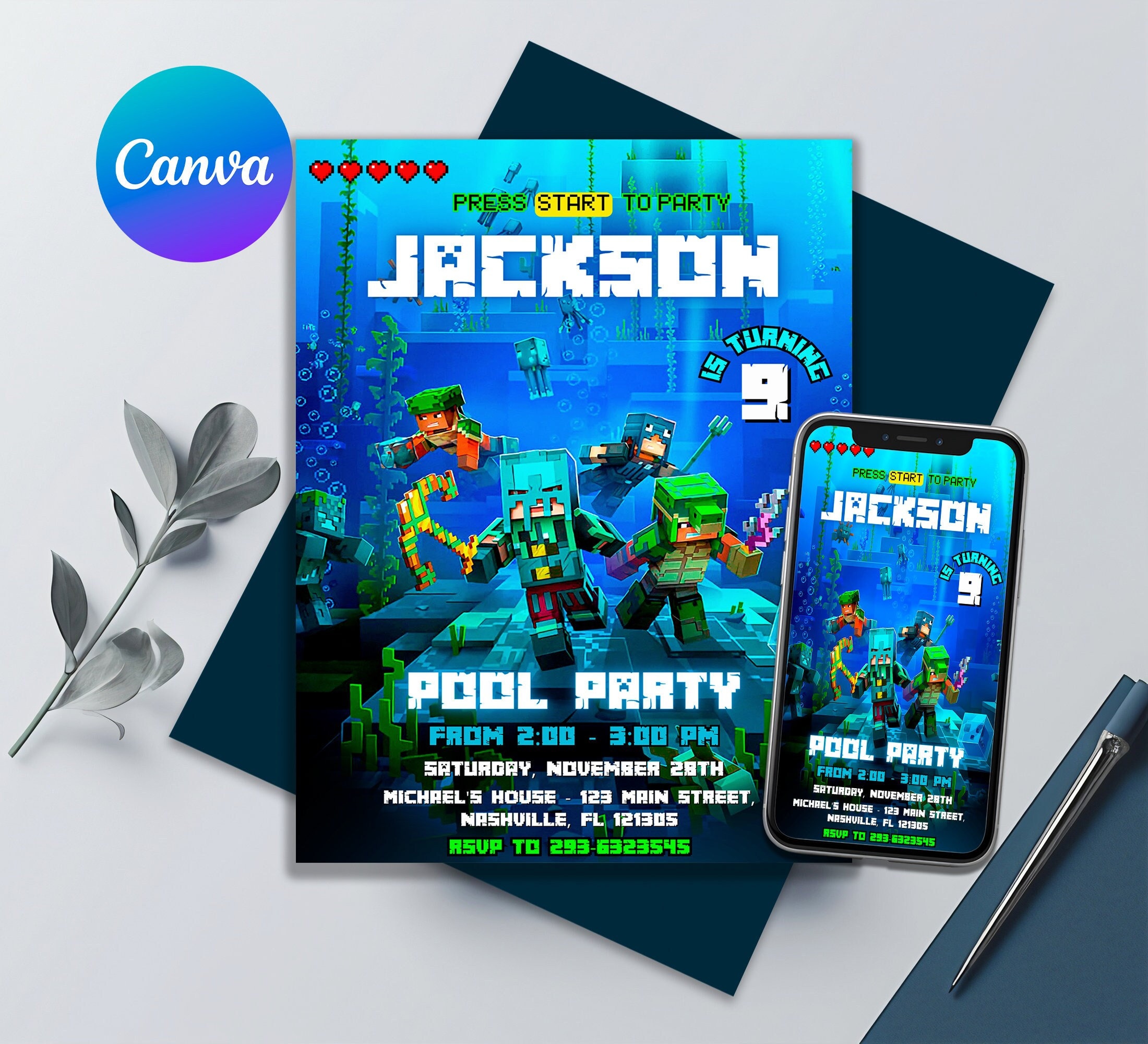 Minecraft Inspired Printable Party Invitations Page Seven Minecraft Inspired Printable Party Invitations Page Seven