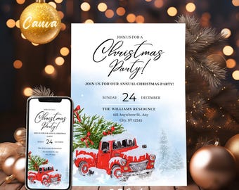 Red Truck Christmas Party Invitation Template: Editable Holiday Invite (Digital Download)