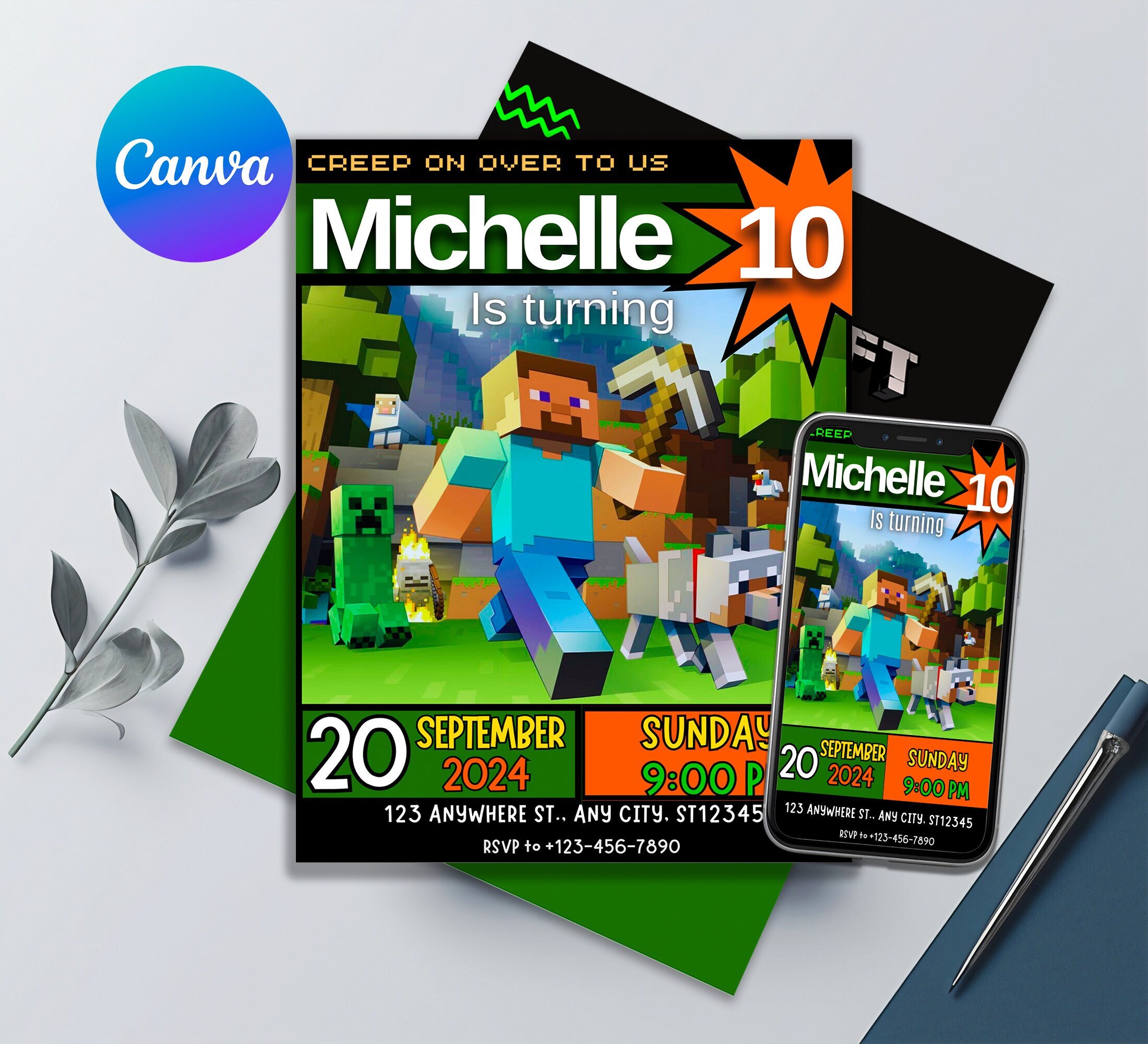 Minecraft Birthday Invitation Minecraft Birthday Party Invite Printable Editable Kids Invitation Birthday Invitation Kids