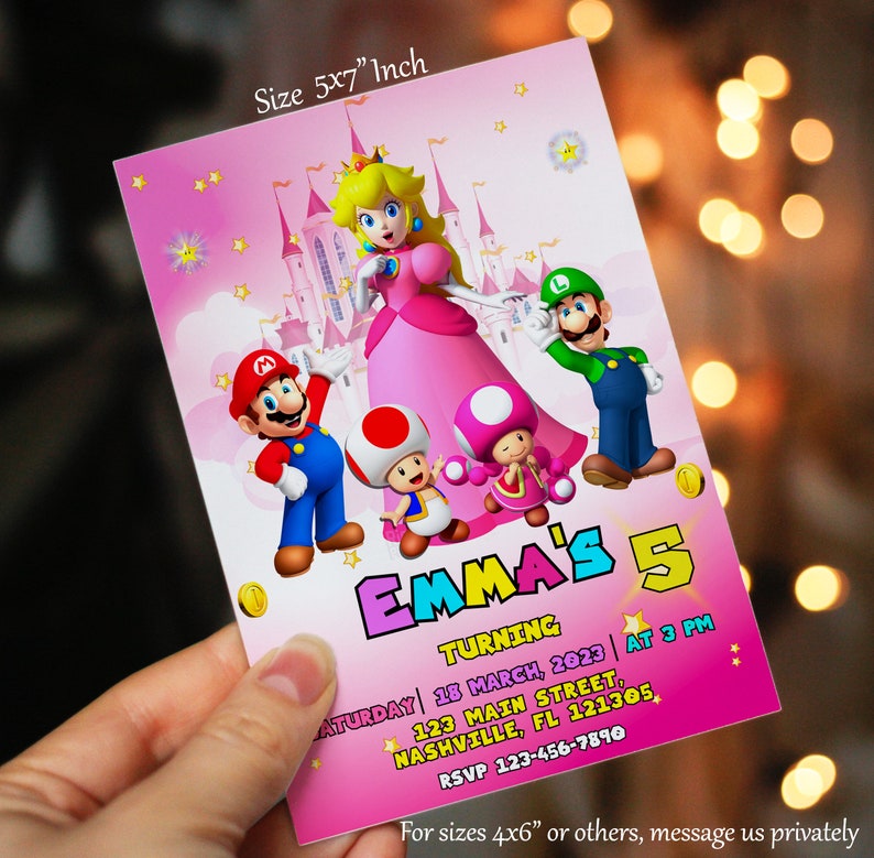 Princess Peach Birthday Invitation Princess Mario Bros Party Invite ...