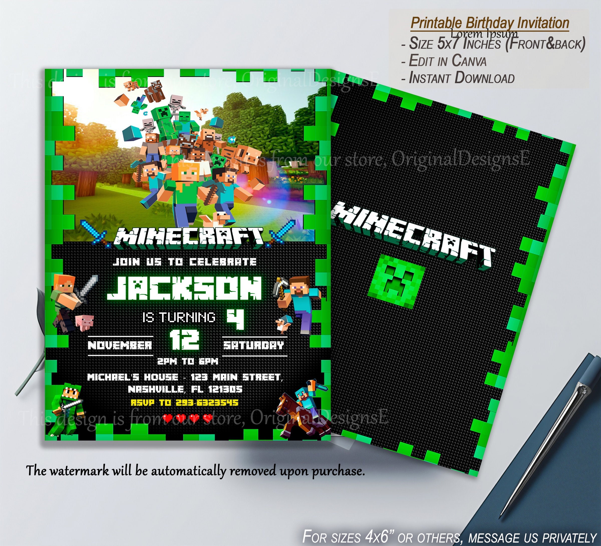 Minecraft Birthday Invitation Printable