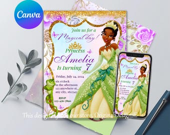 Princess and the Frog Birthday Invitation | Princess Tiana Birthday Party Invite | Printable Editable Birthday Invitation | Birthday Girls