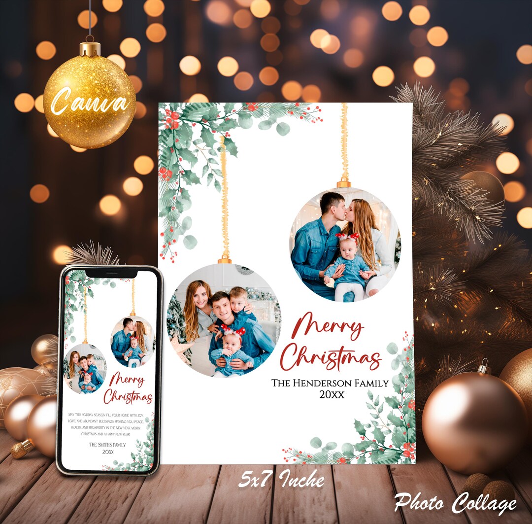 Photo Christmas Card Template | Editable & Printable Holiday Photo ...