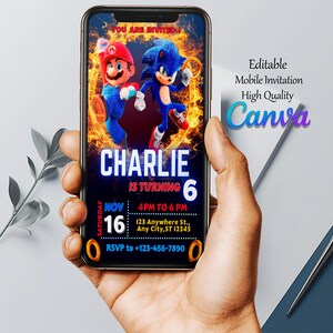 Mario and Sonic Birthday Invitation | Sonic-Mario Birthday Party Invite | Printable-Editable Birthday Invite| Free Favor Tags| Birthday image 4