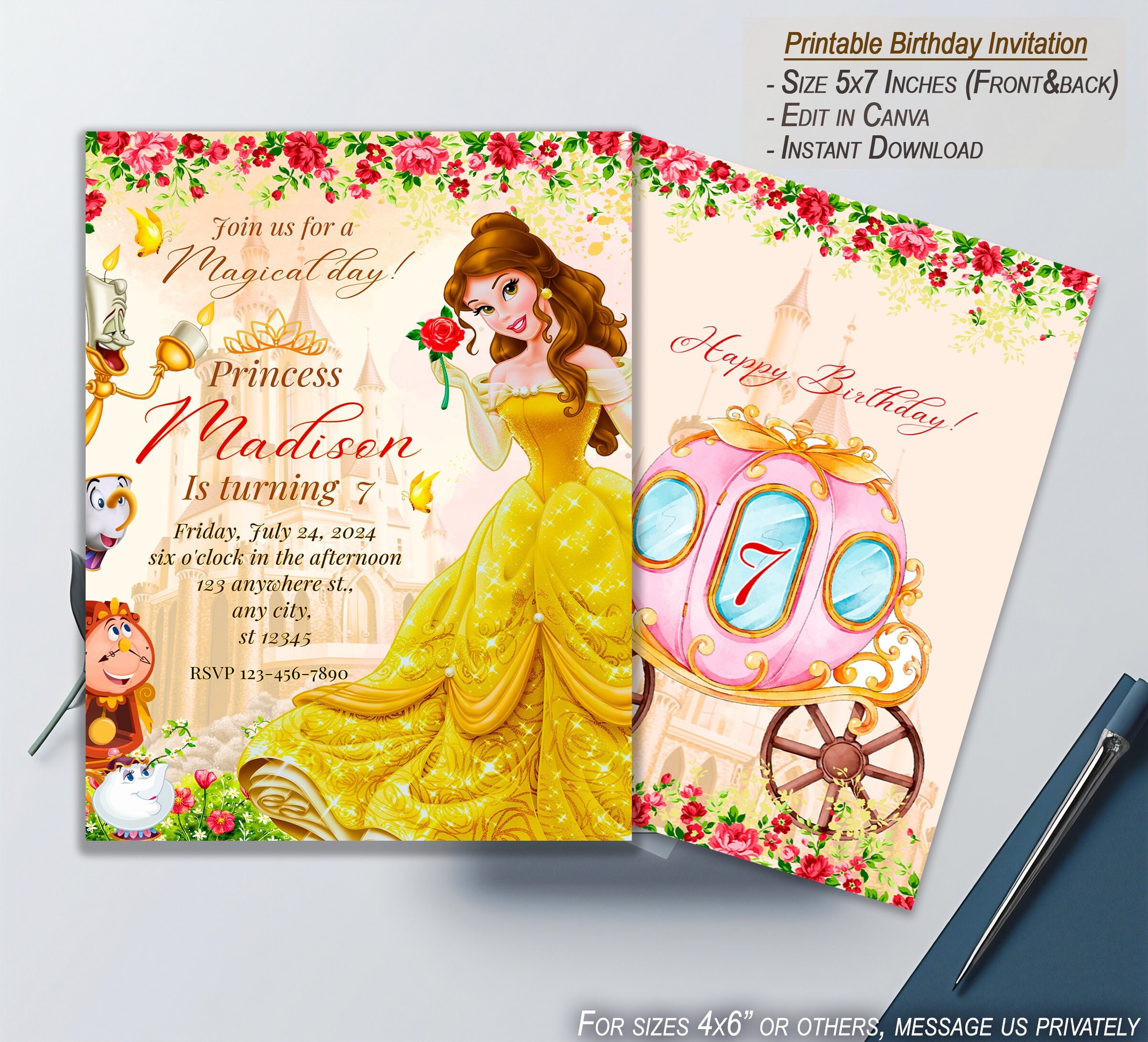 Beauty and the Beast Birthday Invitation | Princess Bella Birthday ...