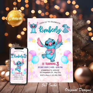 Stitch Birthday Invitation | Editable & Printable Template | Cute Stitch Party Invite | Canva Template | Mobile Invite | Instant Download