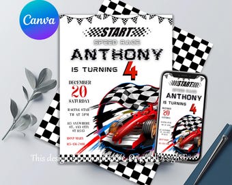 Formula One Birthday Invitation: Editable Race Car Party (Digital)