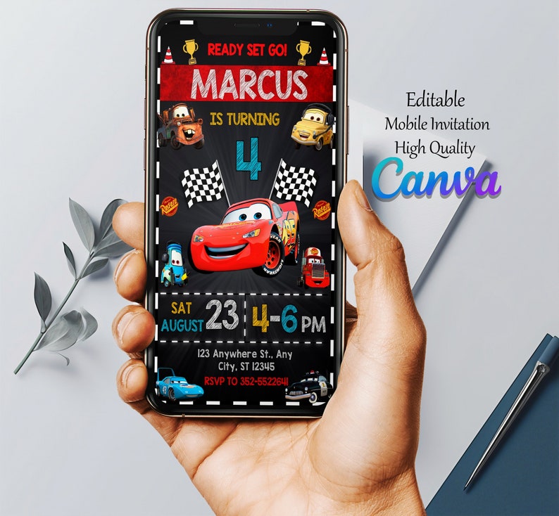 Cars Birthday Invitation | Editable & Printable | Awesome Lightning McQueen Template | Kids Invites | Edit in Canva | Buy Now! image 3