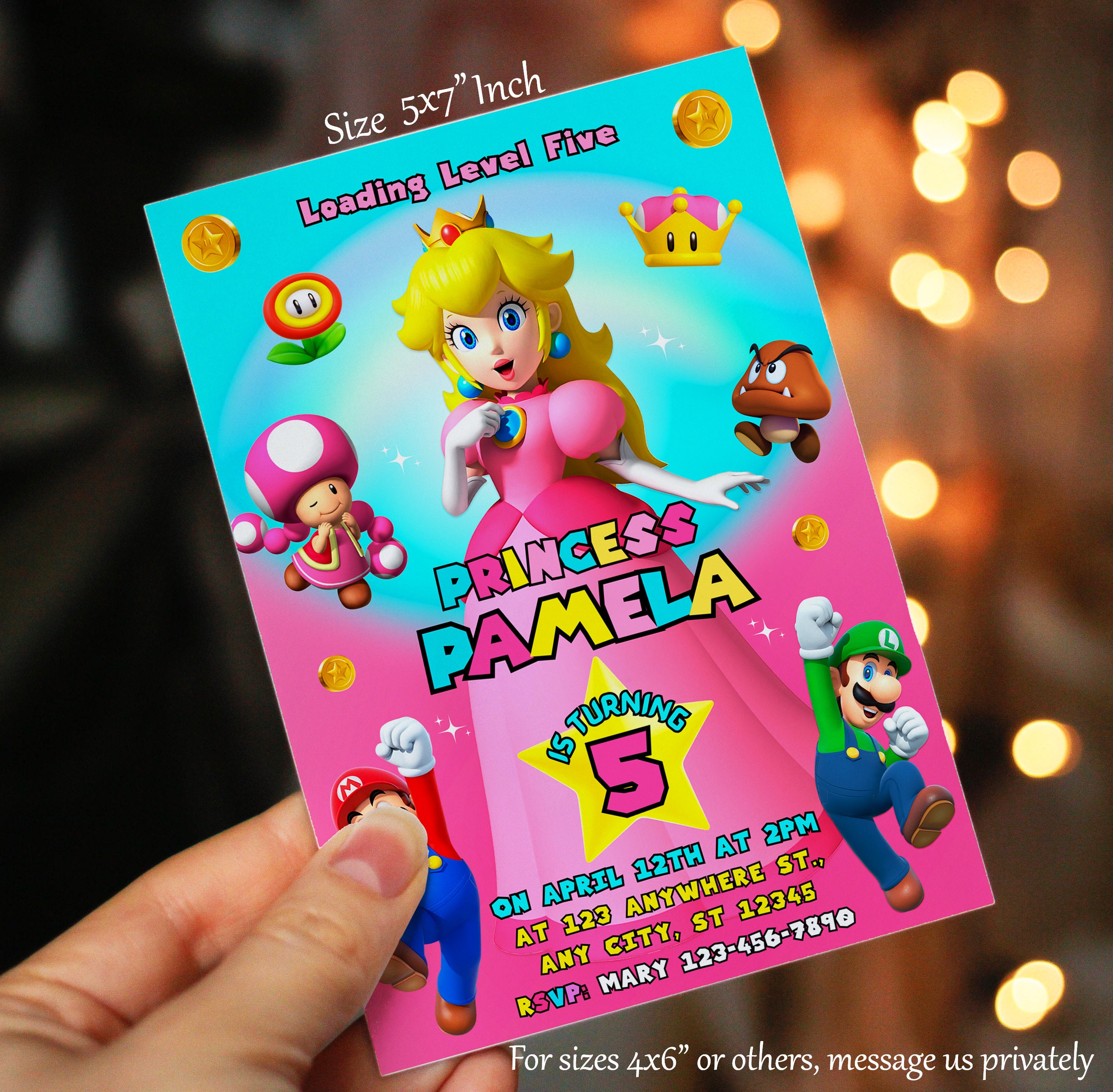 Princess Peach Birthday Invitation Cute Princess Peach Birthday Invite ...