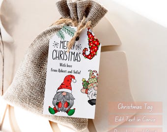 Editable Christmas Gift Tags Canva Template – Merry Christmas Mini Claus Label – Printable Holiday Tag Instant Download