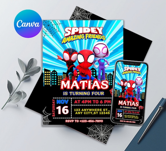 Spidey and His Amazing Friends Birthday Invitation | Fun Design for Kids' Party | Editable and Printable | Easily Customize with Canva