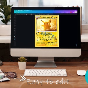 Puede incluir: Una plantilla de invitaci&oacute;n de cumplea&ntilde;os personalizable con un Pikachu de dibujos animados de la franquicia Pokemon. La plantilla est&aacute; dise&ntilde;ada para parecerse a una carta de Pokemon e incluye el texto "I Choose You!" y "Jackson cumple 5 a&ntilde;os".